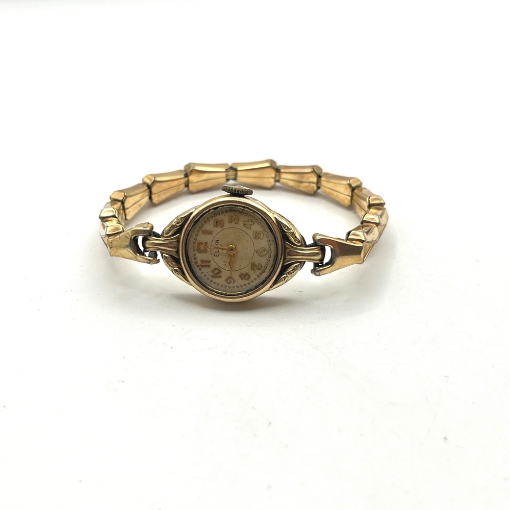 Vintage Elgin 10K Gold Filled Ladies Watch Bretton Band 18.7mm Parts Repair